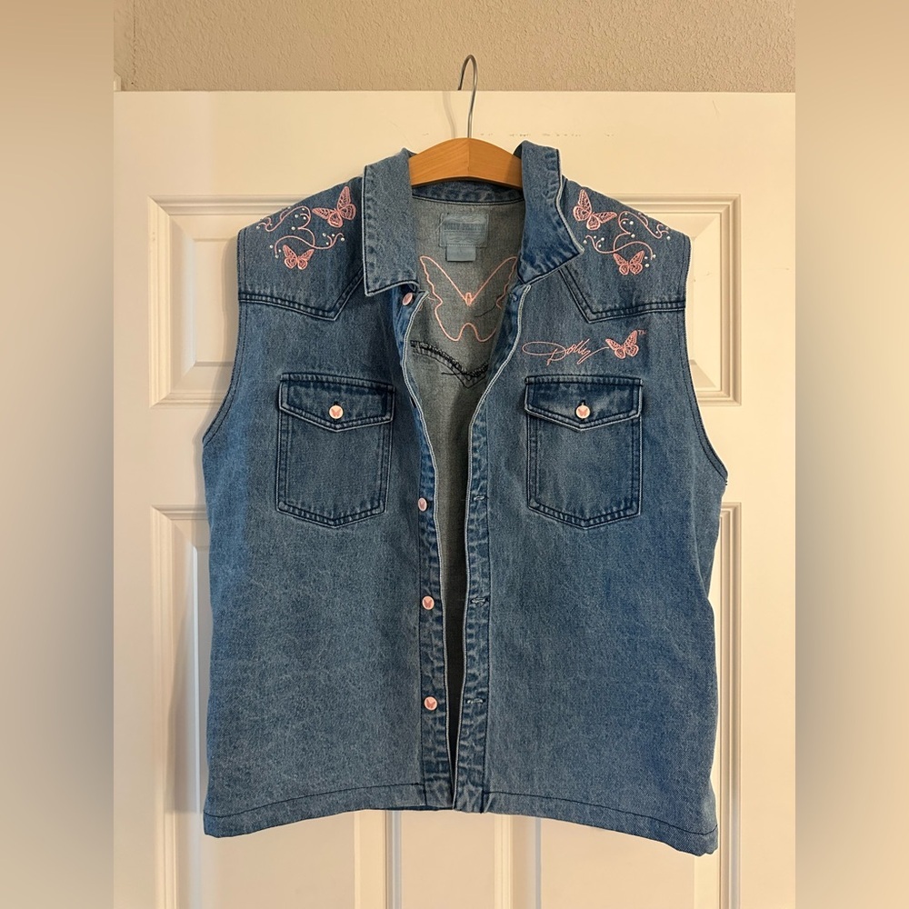 Dolly Parton Denim Vest Size Large Jeweled Butterfly
Embroidered Western NWOT